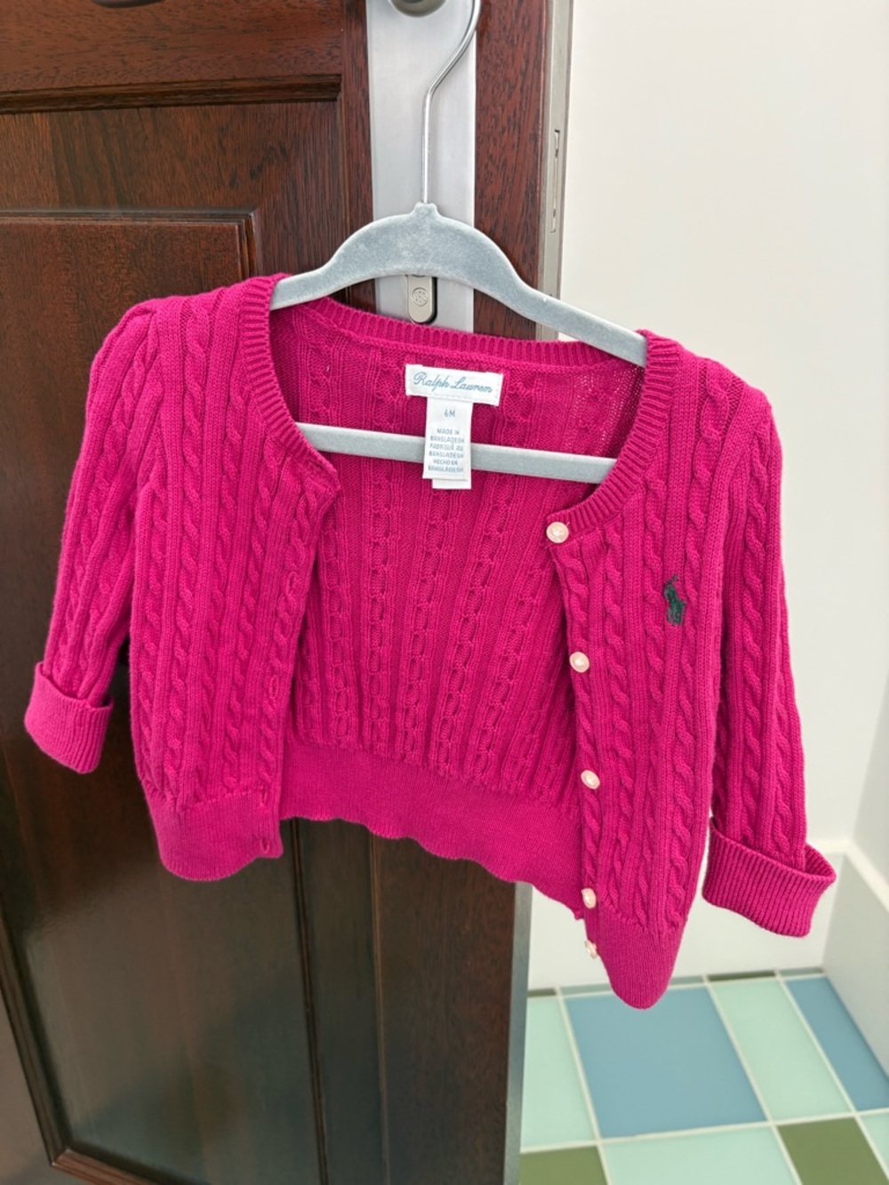 Ralph Lauren Bright Fuchsia Cable Knit Cropped Cardigan💗💚